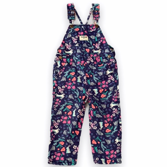 OshKosh B'gosh Other - OshKosh B’gosh Navy Blue Overalls w/ Bunnies and Flowers Size 18 Months EUC